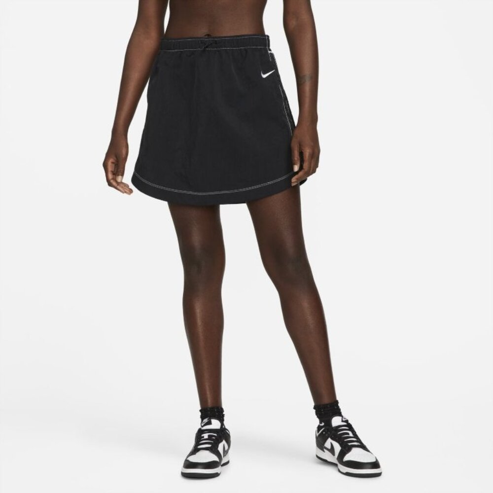 Nike Womens Sportswear Swoosh High-Rise Woven Skirt DM6199-010 Black Size Medium